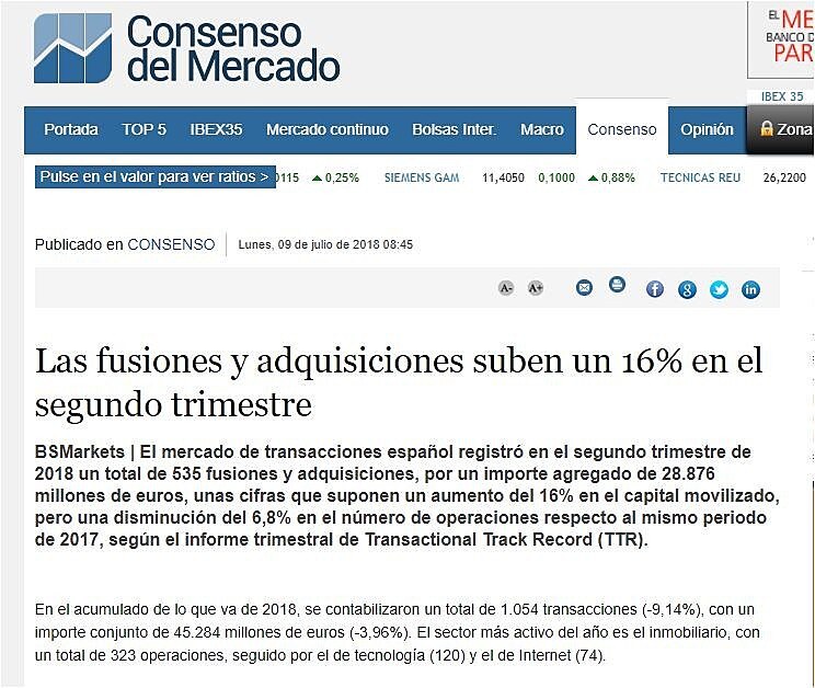 Las fusiones y adquisiciones suben un 16% en el segundo trimestre